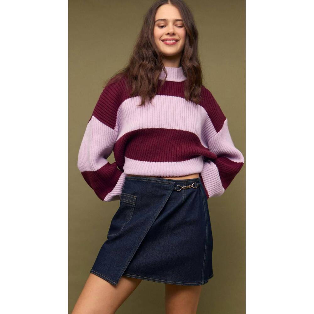 NEW MINKPINK freja stripe chunky knit sweater in violet/wine